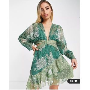 ASOS DESIGN textured mixed floral mini dress with ruffle hem